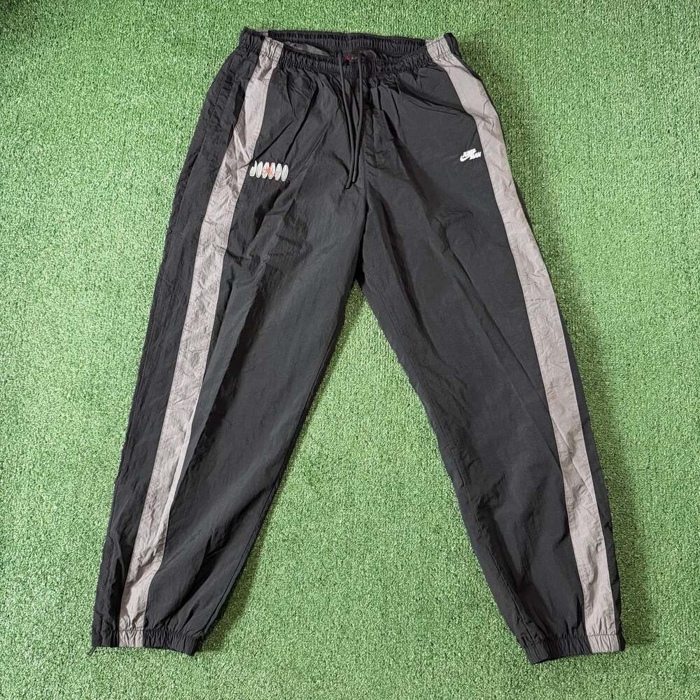 Y2K Nike Air Jordan Track Pants Baggy Streetwear Black Gray Embroidered